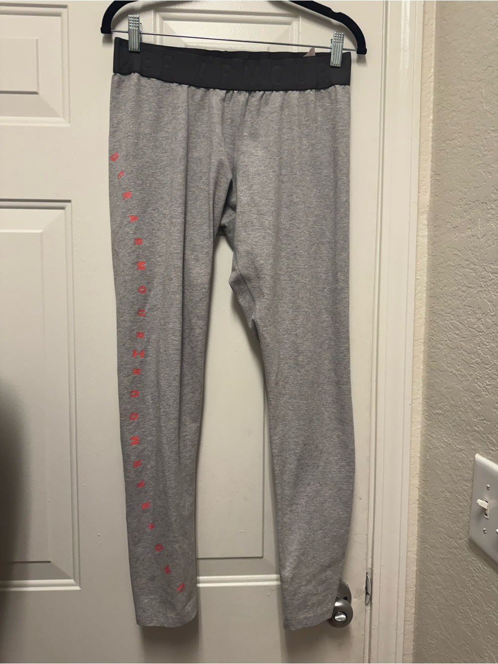 Under Armour Gray Leggings with Pink Vertical Logo
